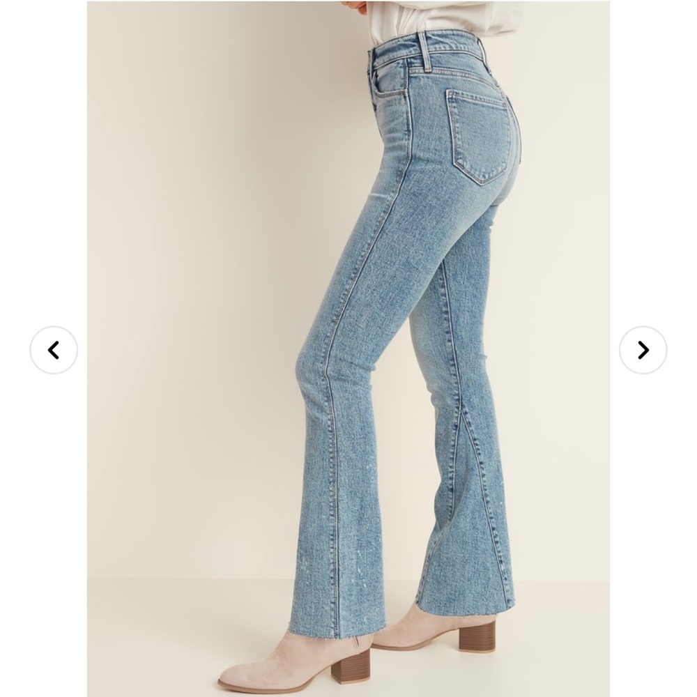 Extra High-Waisted Acid-Wash Flare Cut-Off Jeans